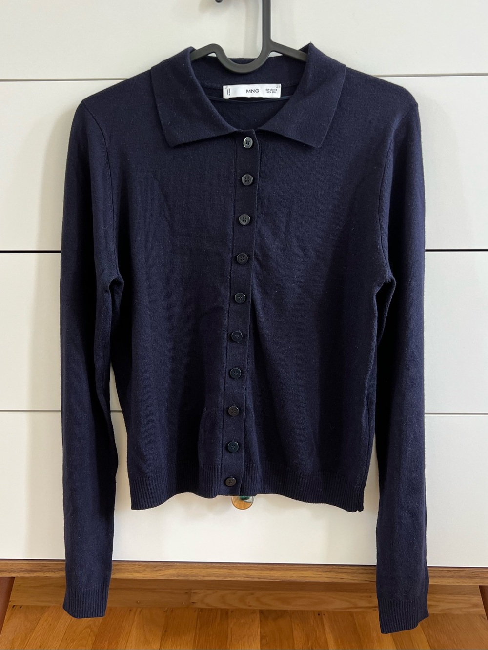 Mango Navy Button-Front Polo Cardigan